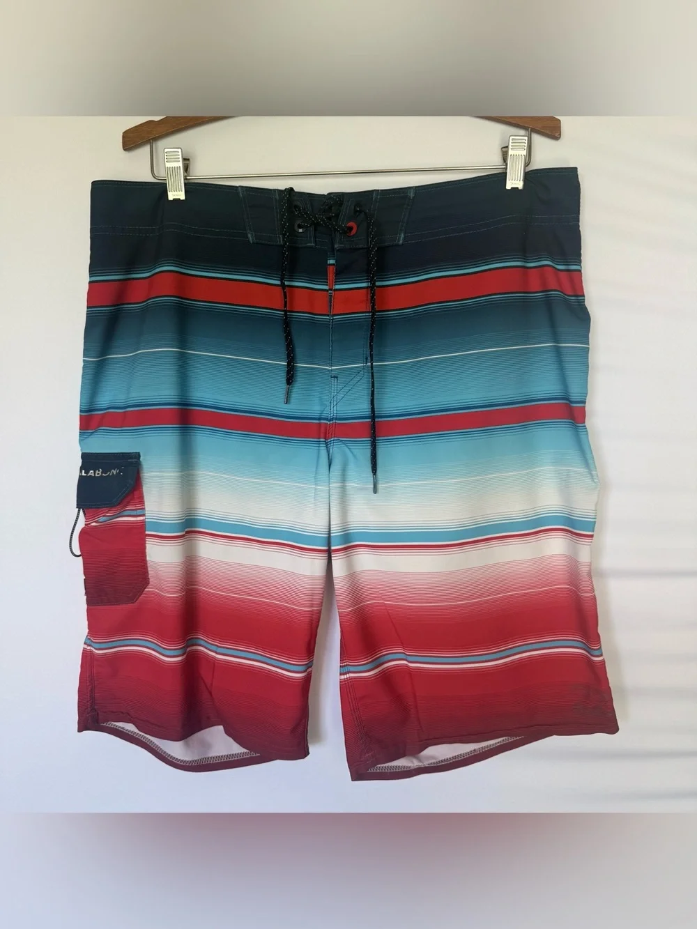 Billabong Platinum X All Day Men's Red & Blue Gradient Stripe Boardshorts Y2K